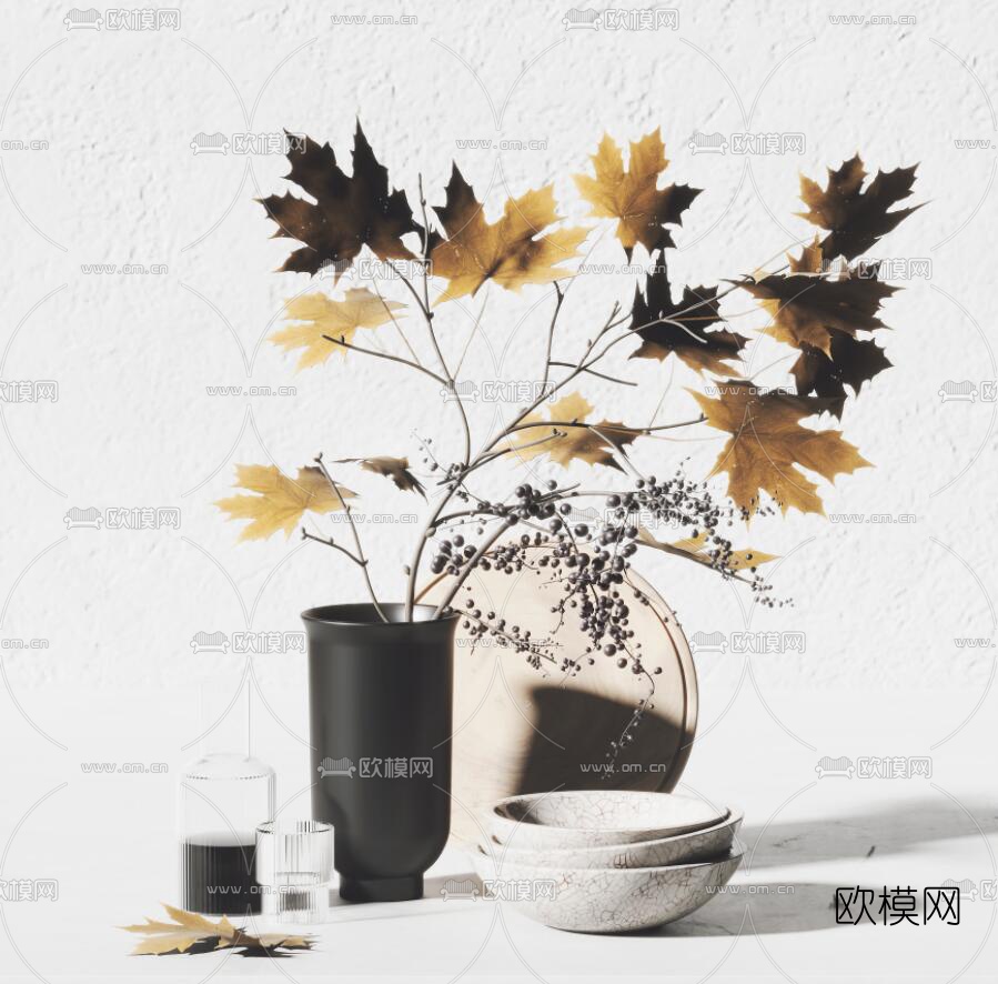 现代插花器皿摆件3d模型下载（渲染图1）