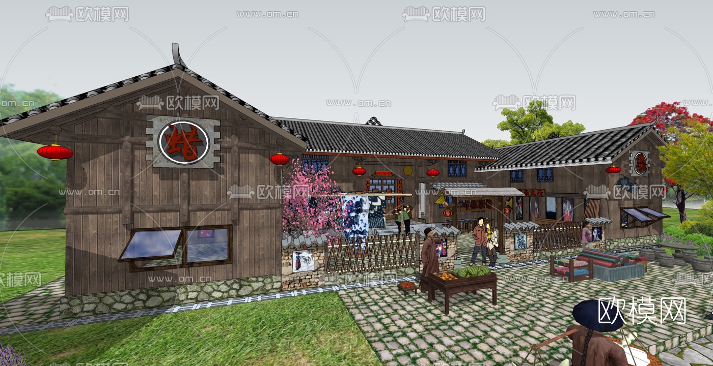 新中式乡村民宿su模型下载（渲染图2）