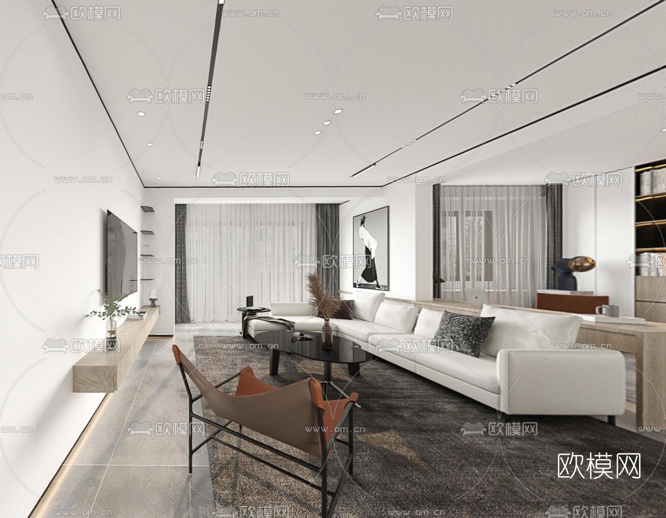 现代客厅餐厅vr全景3d模型
