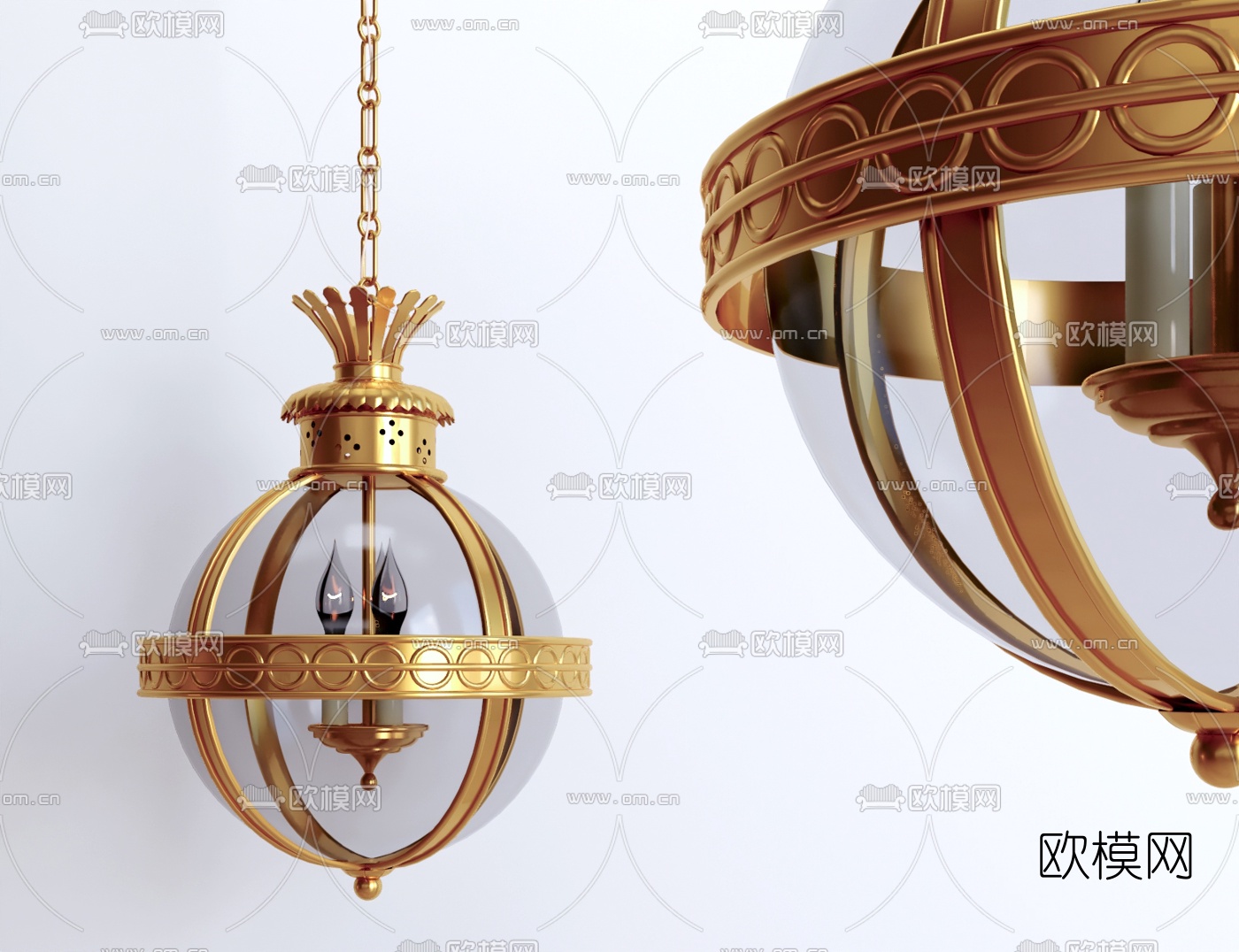 欧式古典金属小吊灯su模型下载（渲染图1）