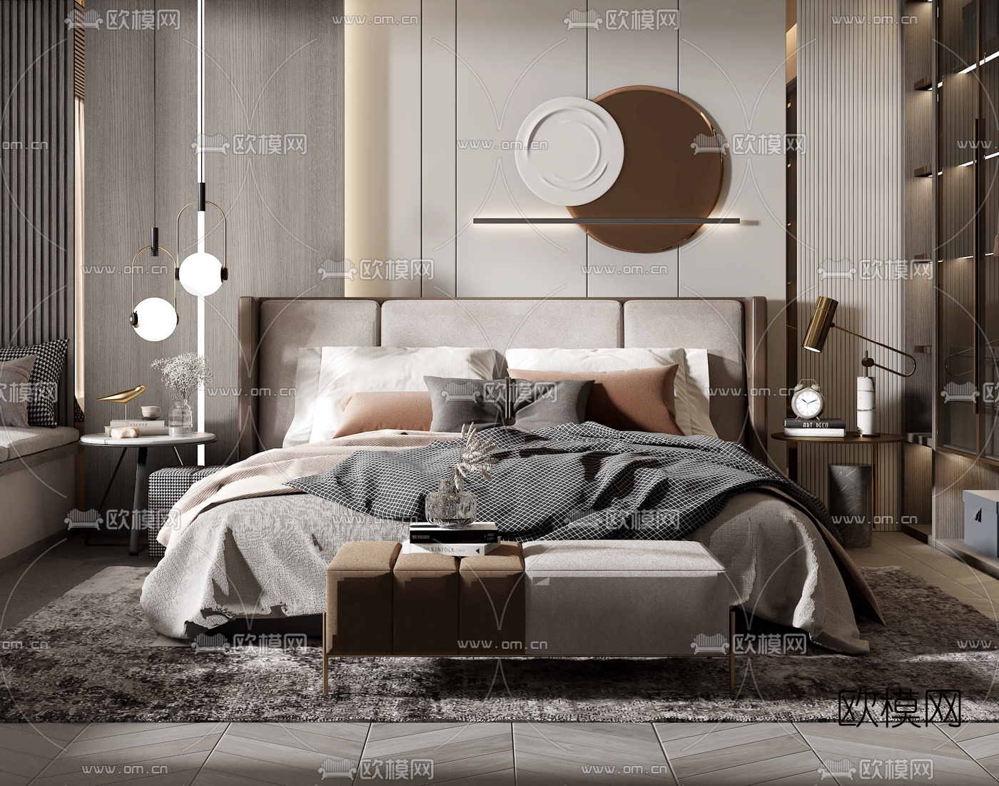 现代卧室主人房3d模型下载（渲染图2）