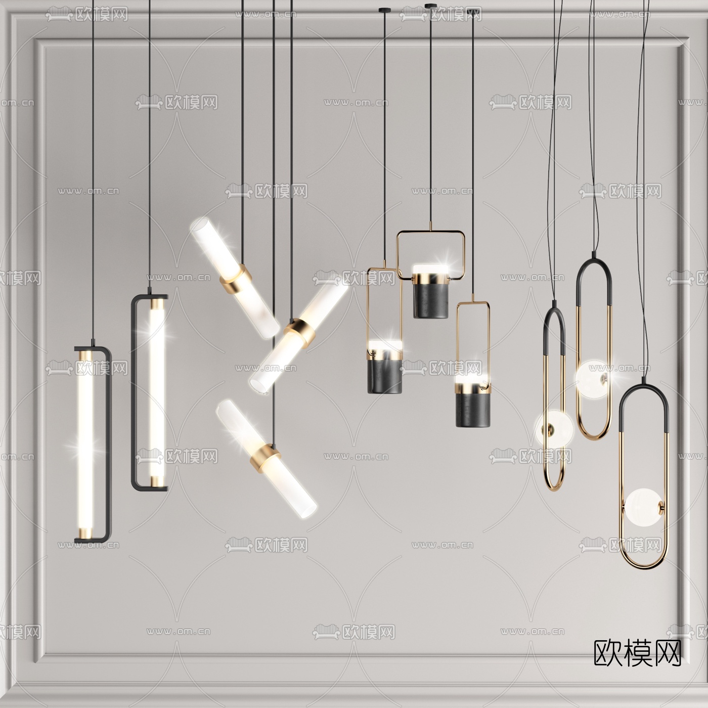 现代轻奢金属吊灯3d模型下载