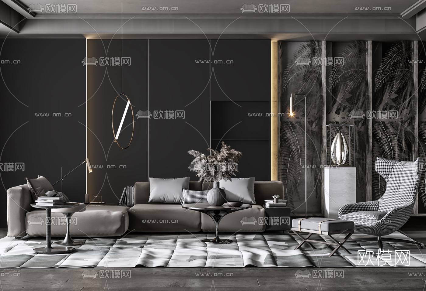 现代布艺沙发组合su模型