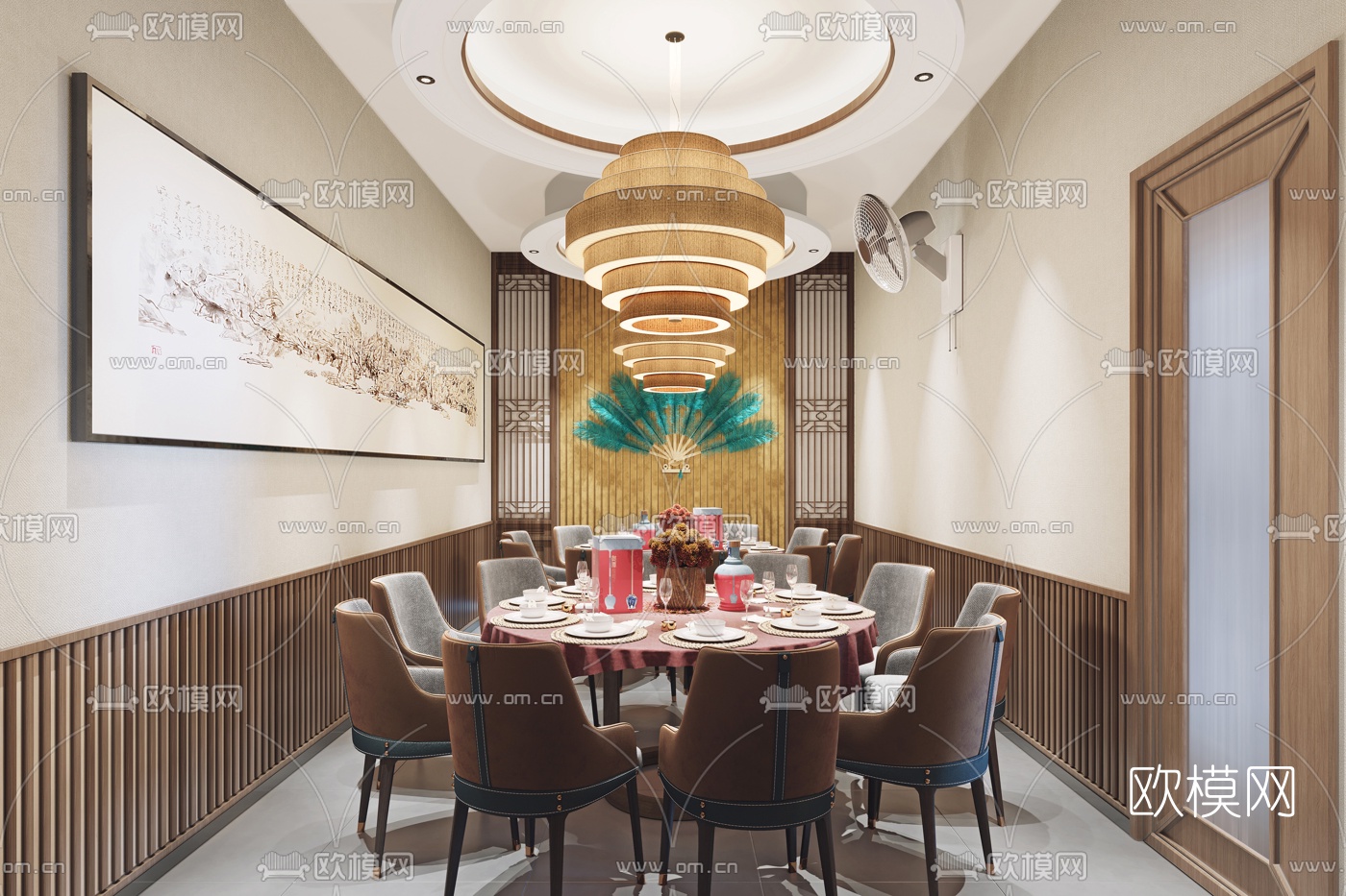 新中式餐厅包房3d模型下载（渲染图2）