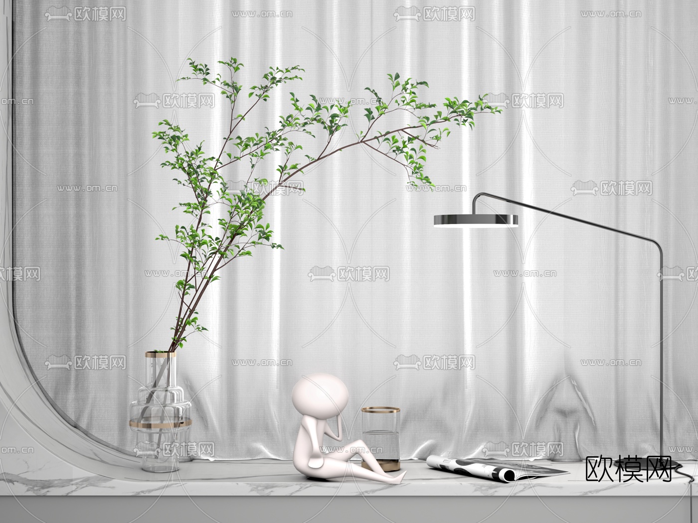现代树枝花瓶插花3d模型