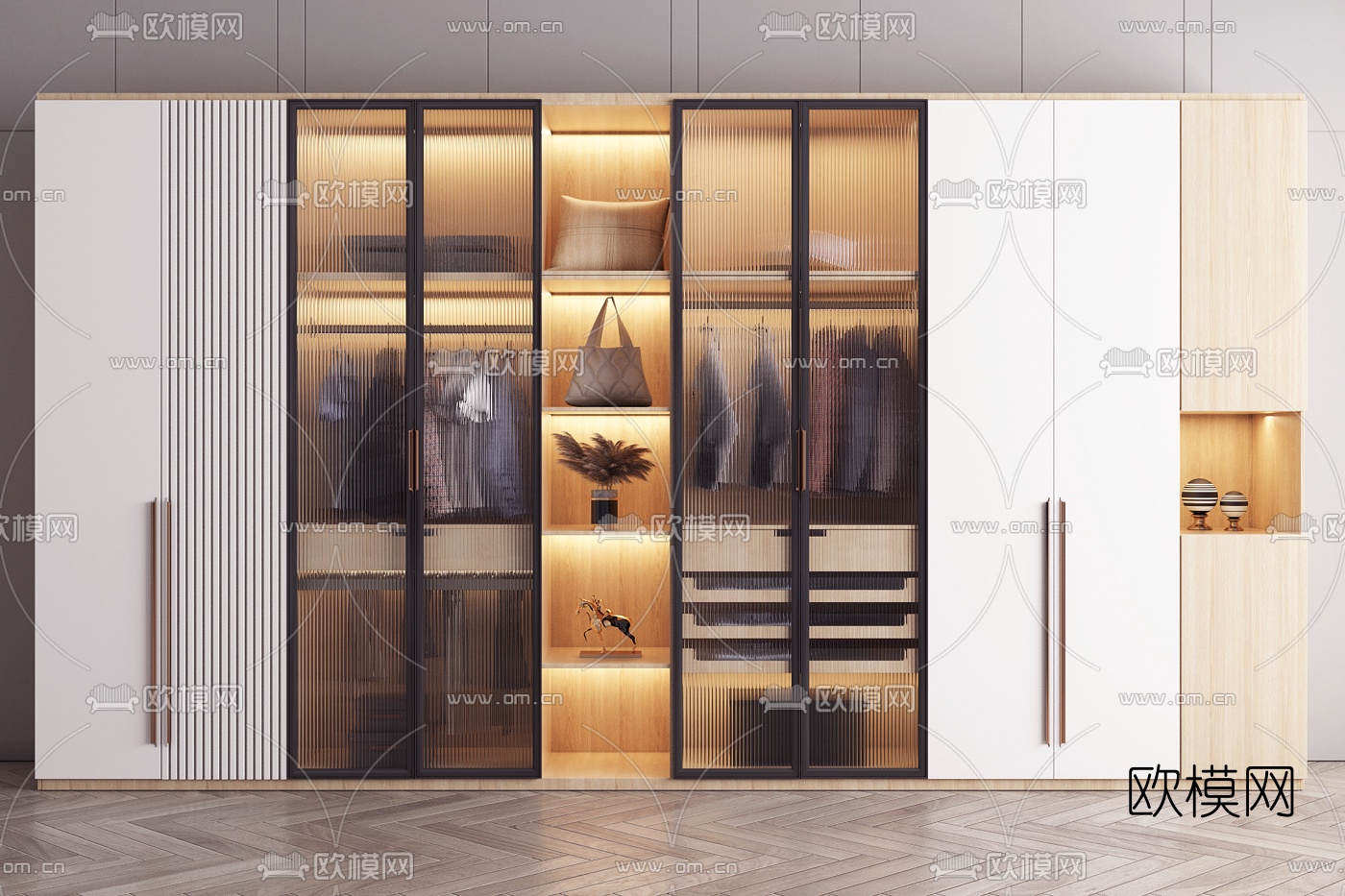 现代平开门衣柜3d模型下载