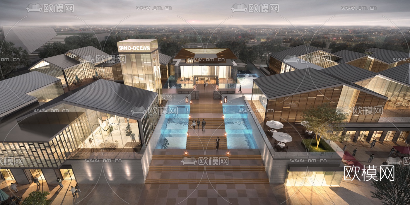 现代商业街su模型下载（渲染图4）