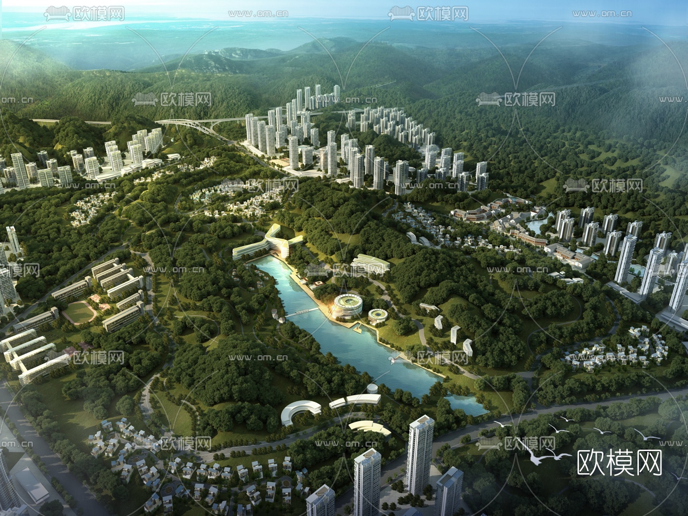 现代城市建筑鸟瞰3d模型