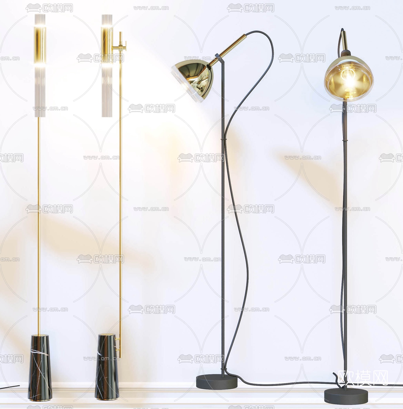 现代金属烤漆落地灯3d模型下载（渲染图3）
