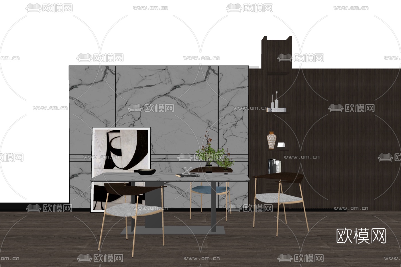 现代轻奢餐桌椅su模型下载