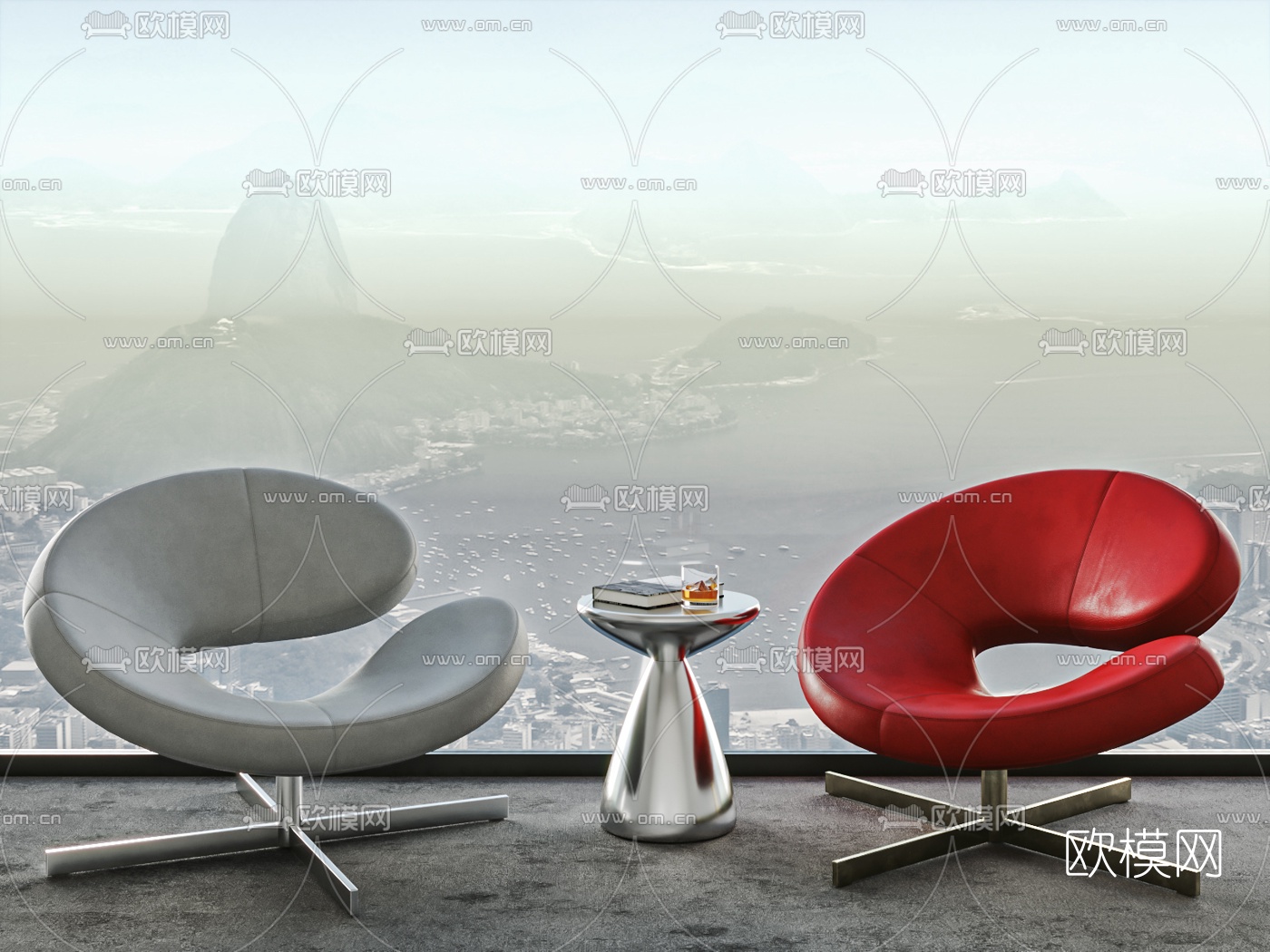 现代皮革休闲椅边几3d模型