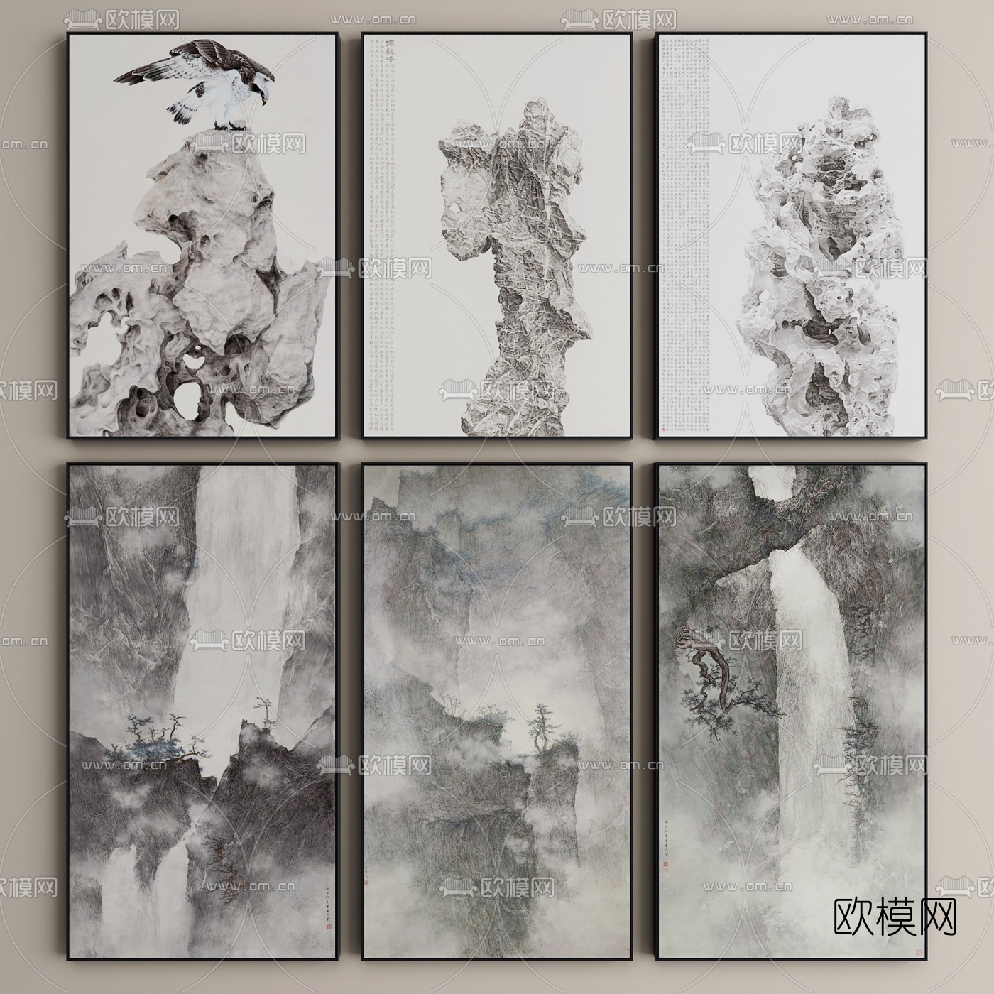 新中式山水装饰画3d模型