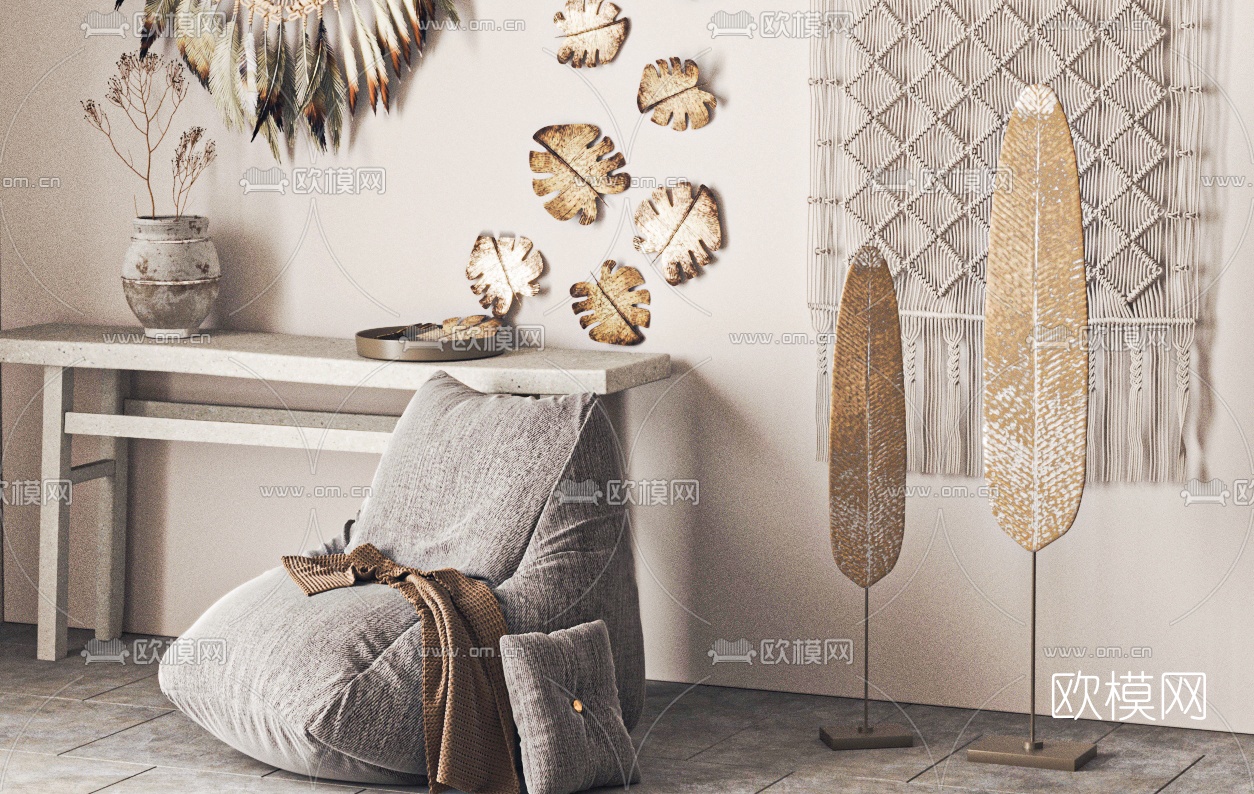 东南亚布艺懒人沙发3d模型下载（渲染图2）