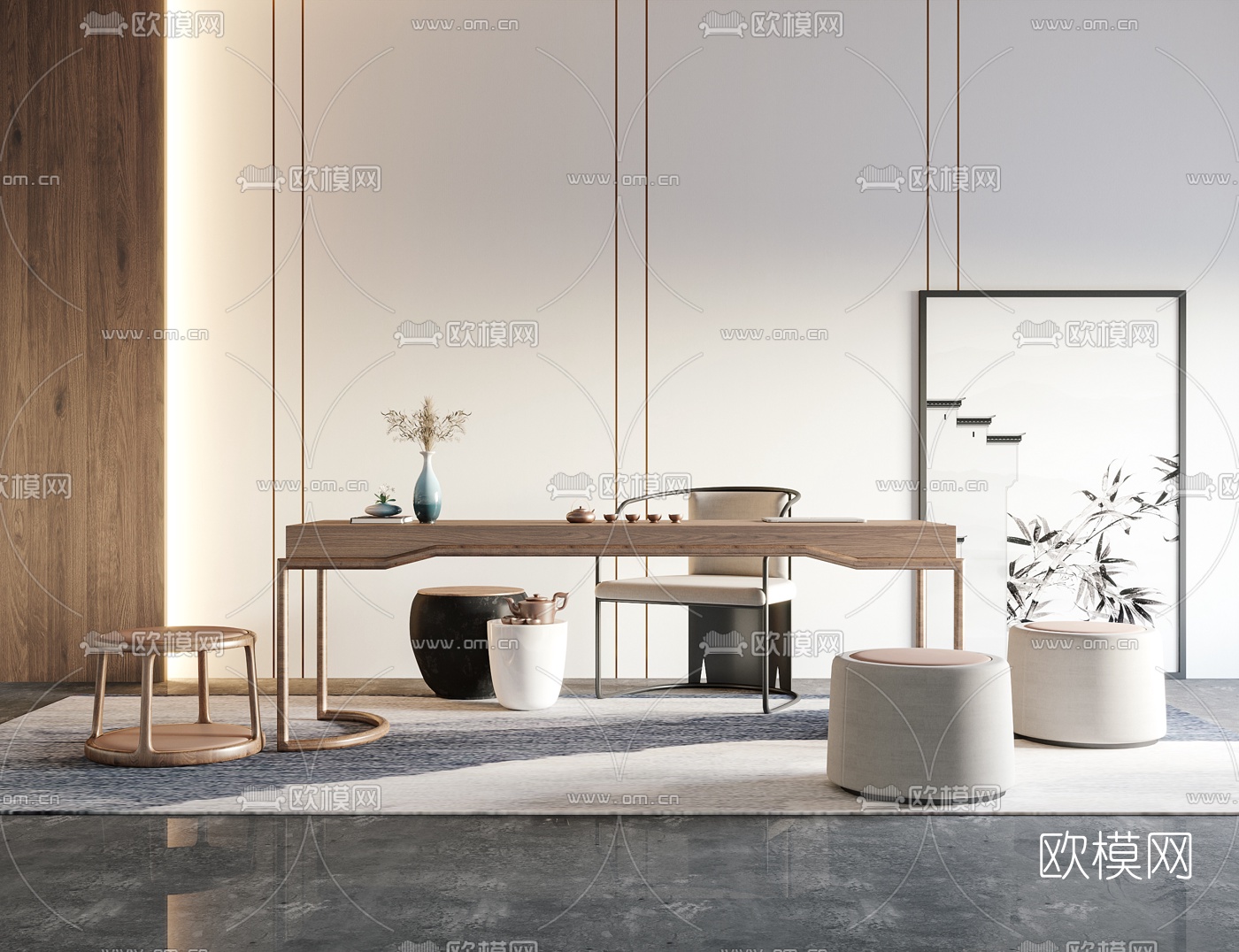 新中式泡茶桌椅组合3d模型下载