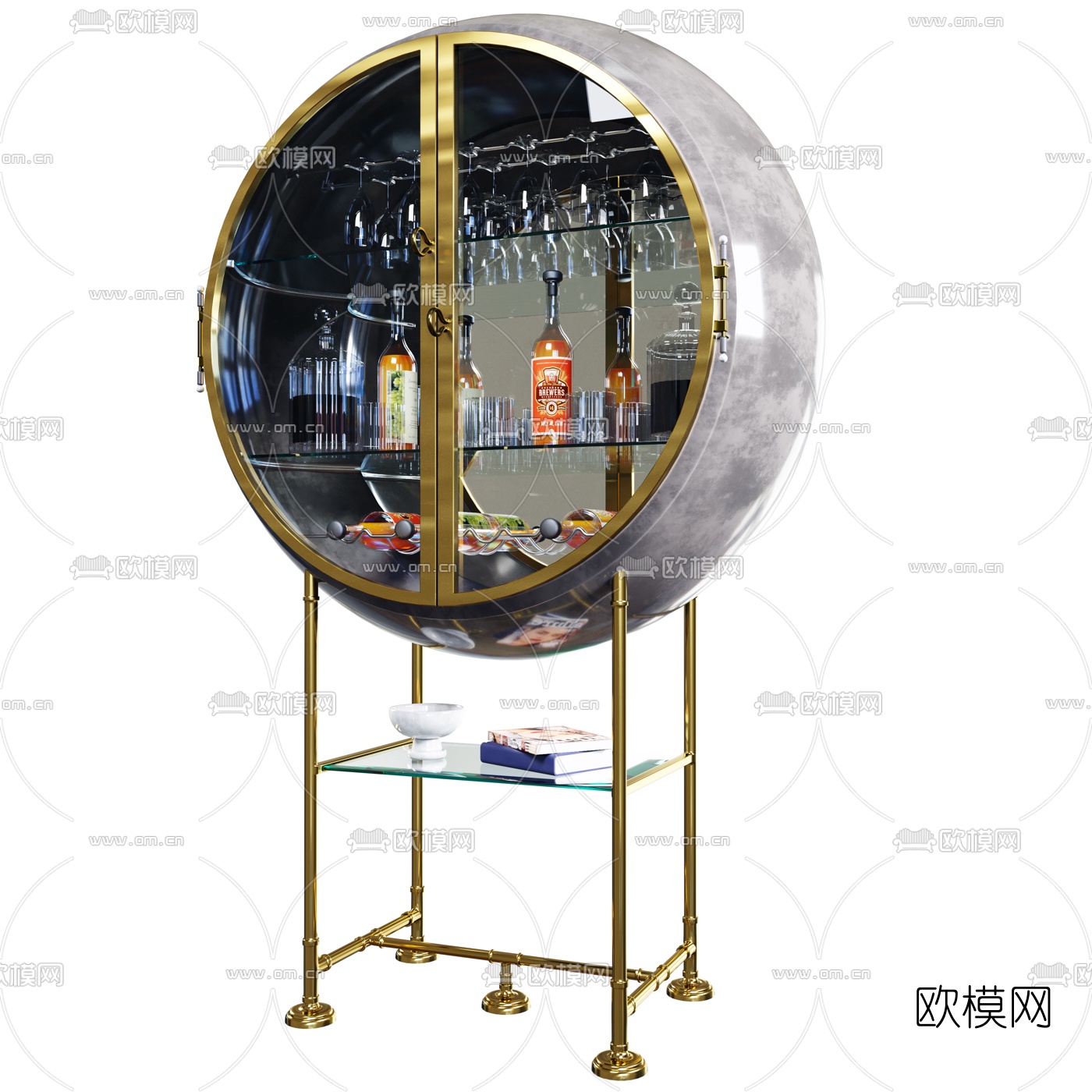 后现代金属酒柜3d模型下载（渲染图1）