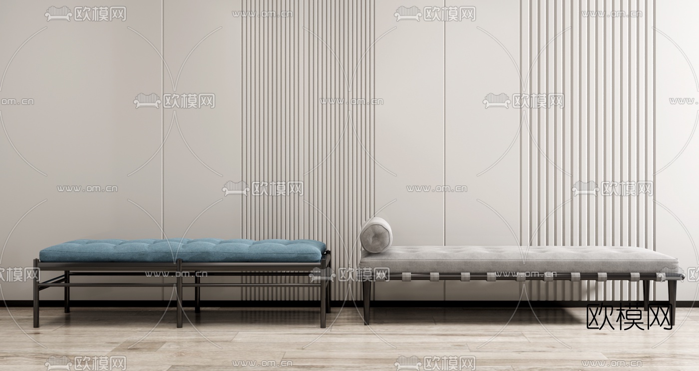 现代布艺床尾凳脚踏su模型下载（渲染图1）