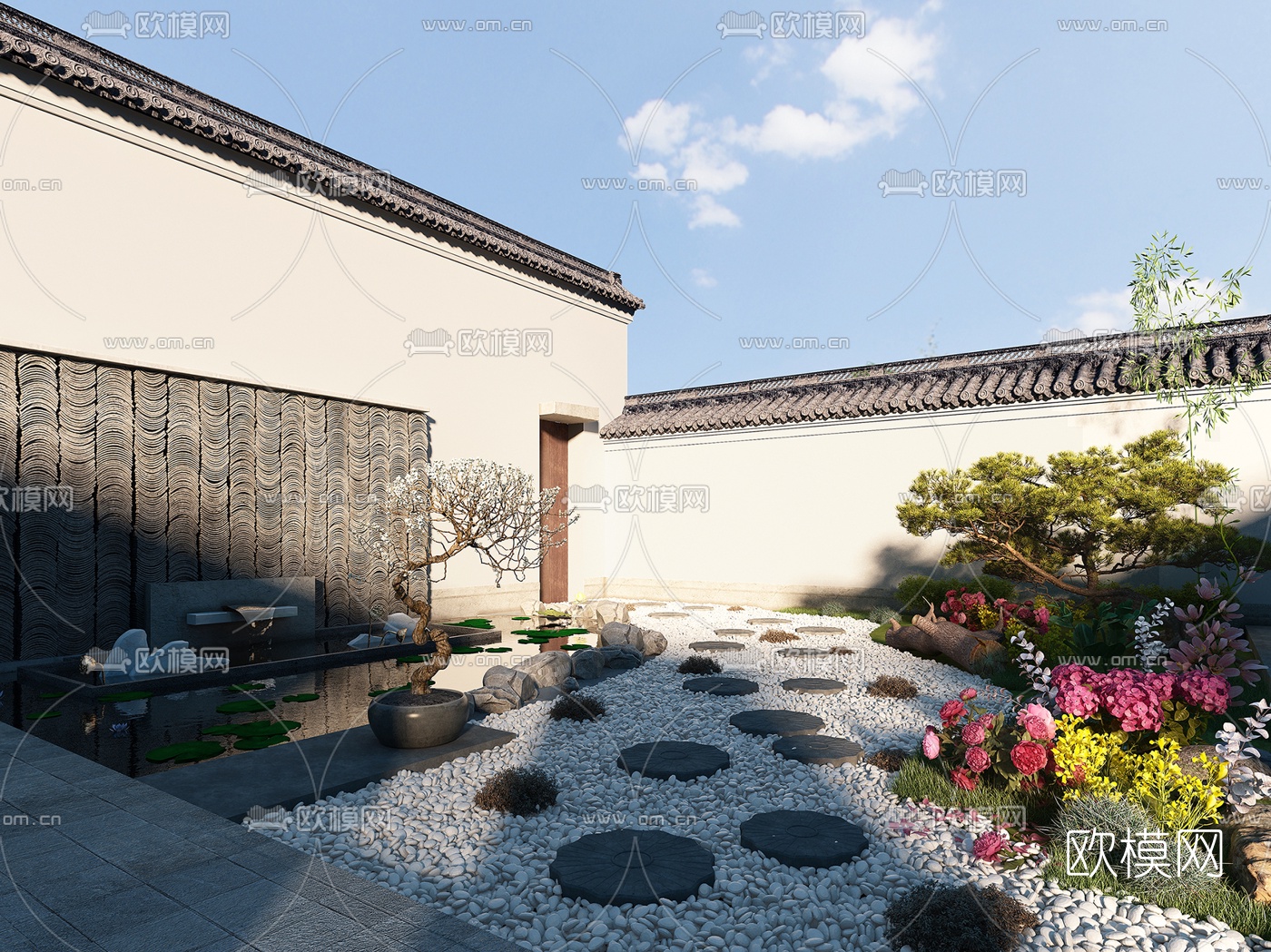 新中式庭院花园3d模型