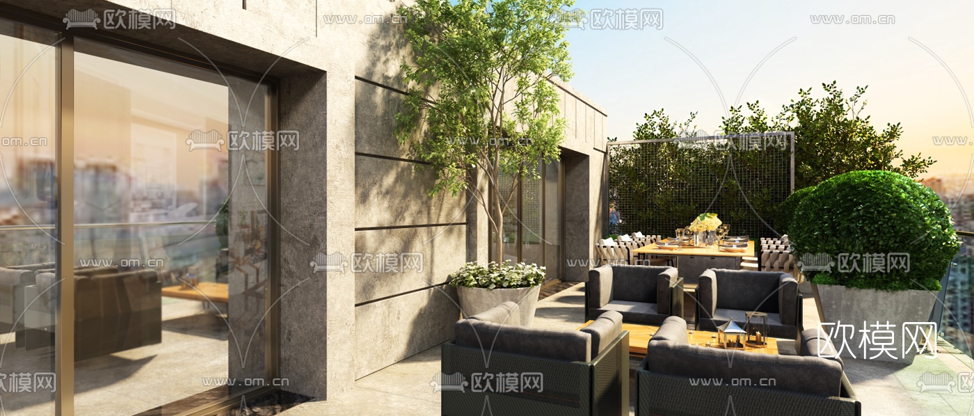 现代阳台露台3d模型下载