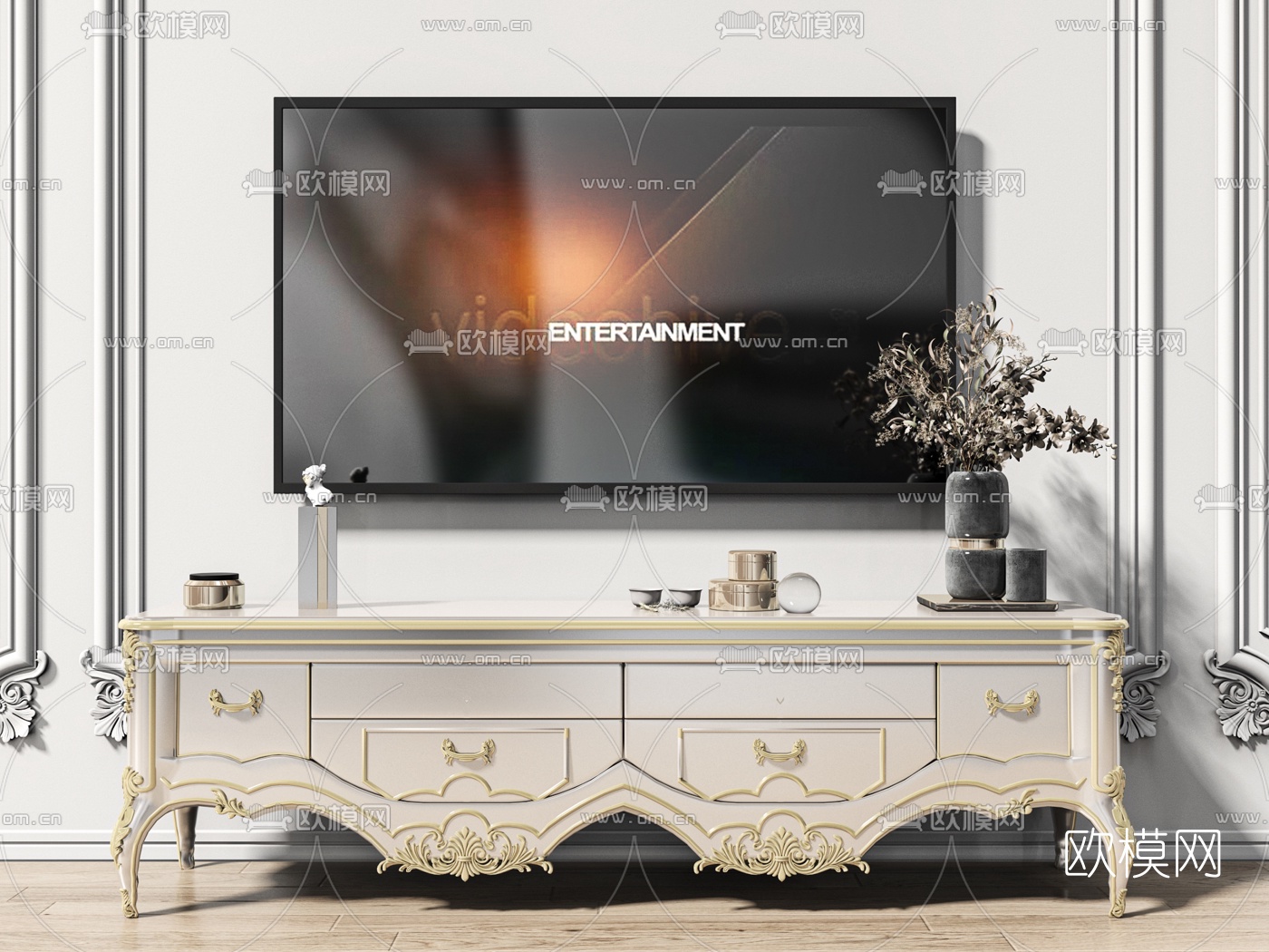 欧式轻奢电视柜3d模型下载