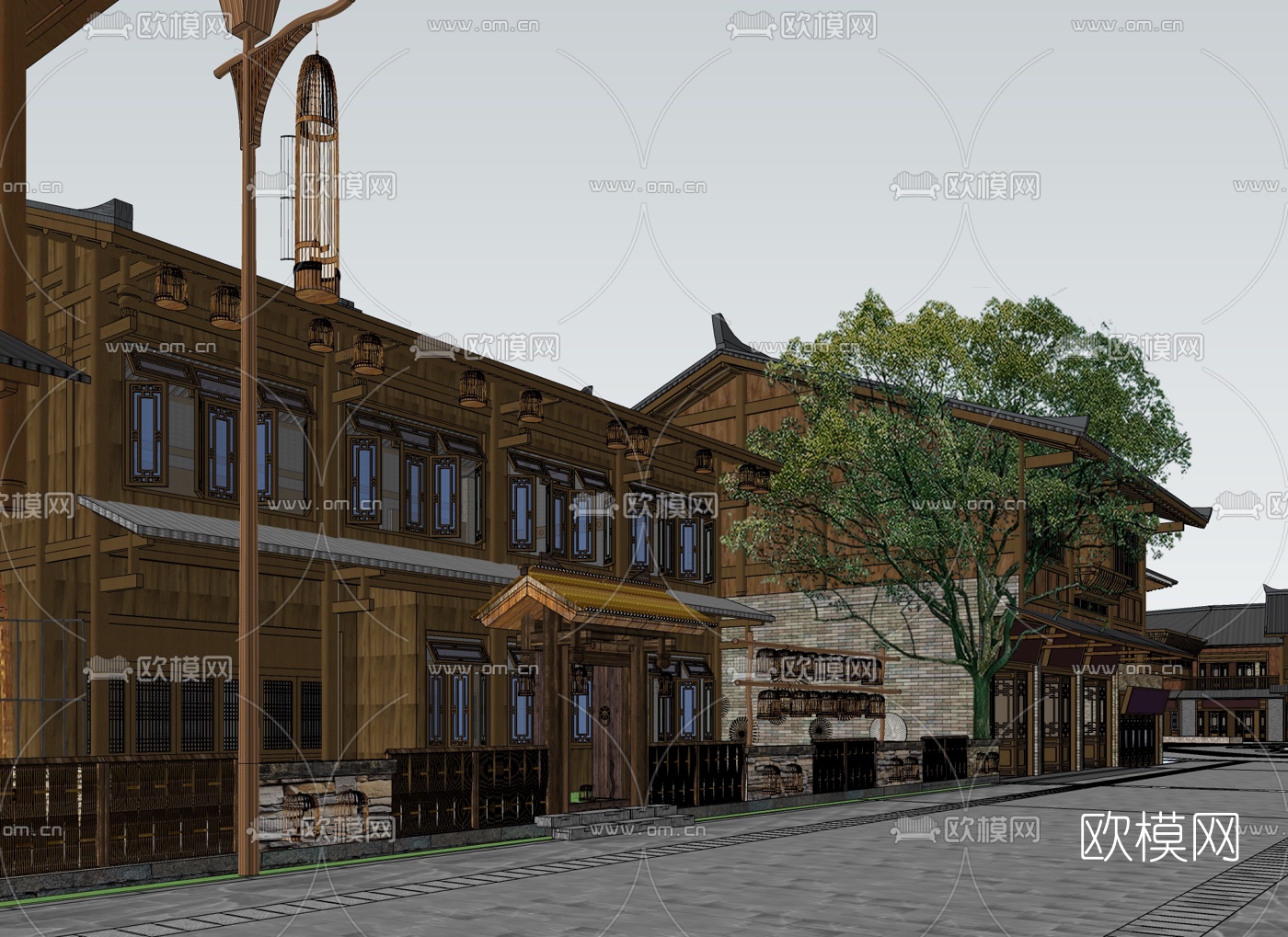 中式苗寨小镇su模型下载（渲染图6）