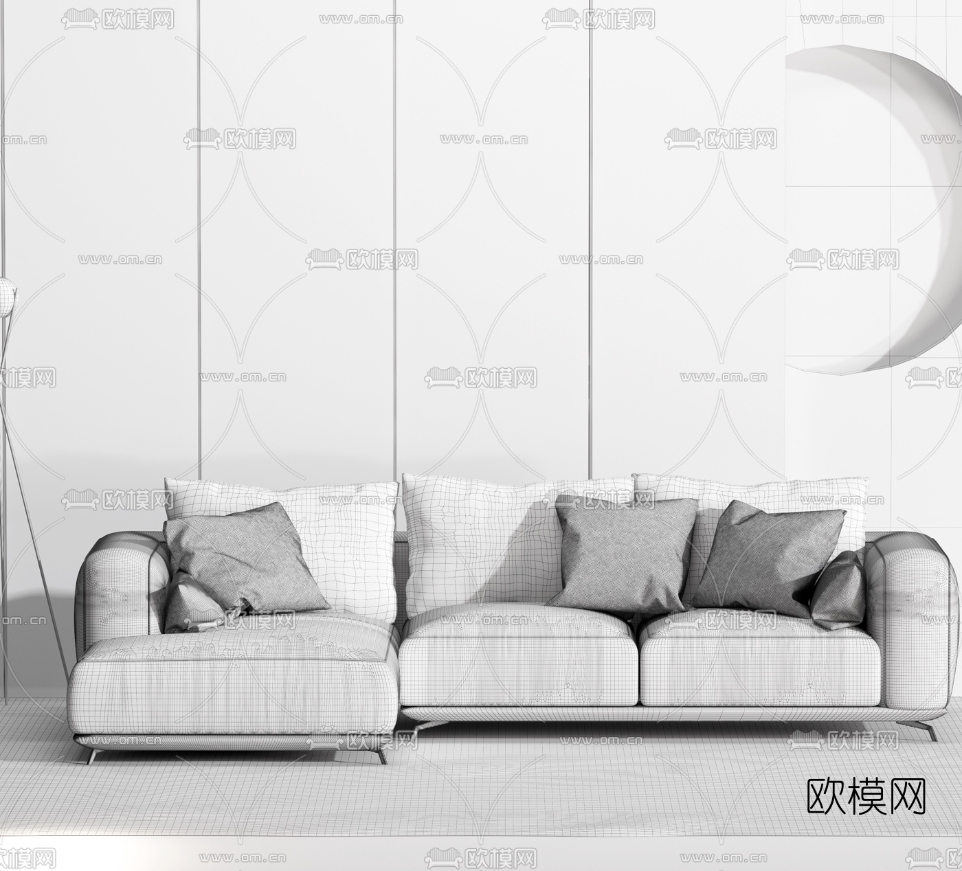 北欧布艺转角沙发3d模型下载（渲染图2）