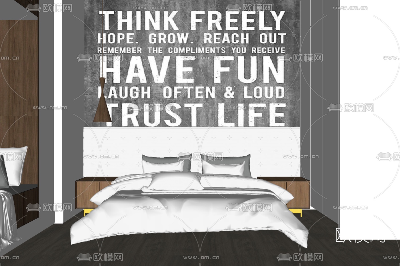 现代布艺双人床su模型下载