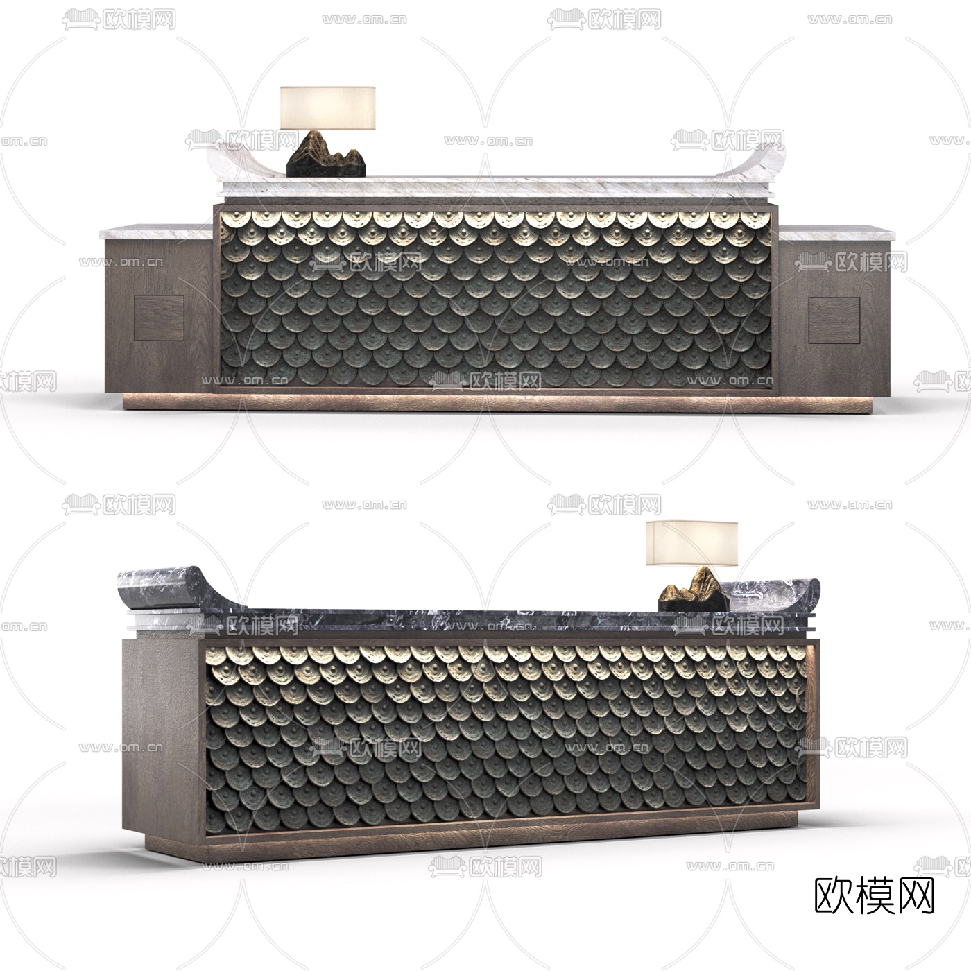 新中式前台收银台接待台3d模型下载_ID10051942_3dmax免费模型-欧模网