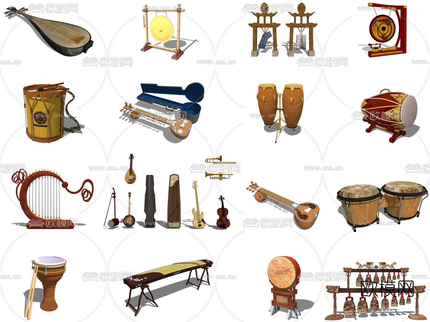 中式传统民族乐器古筝琴su模型下载（渲染图1）