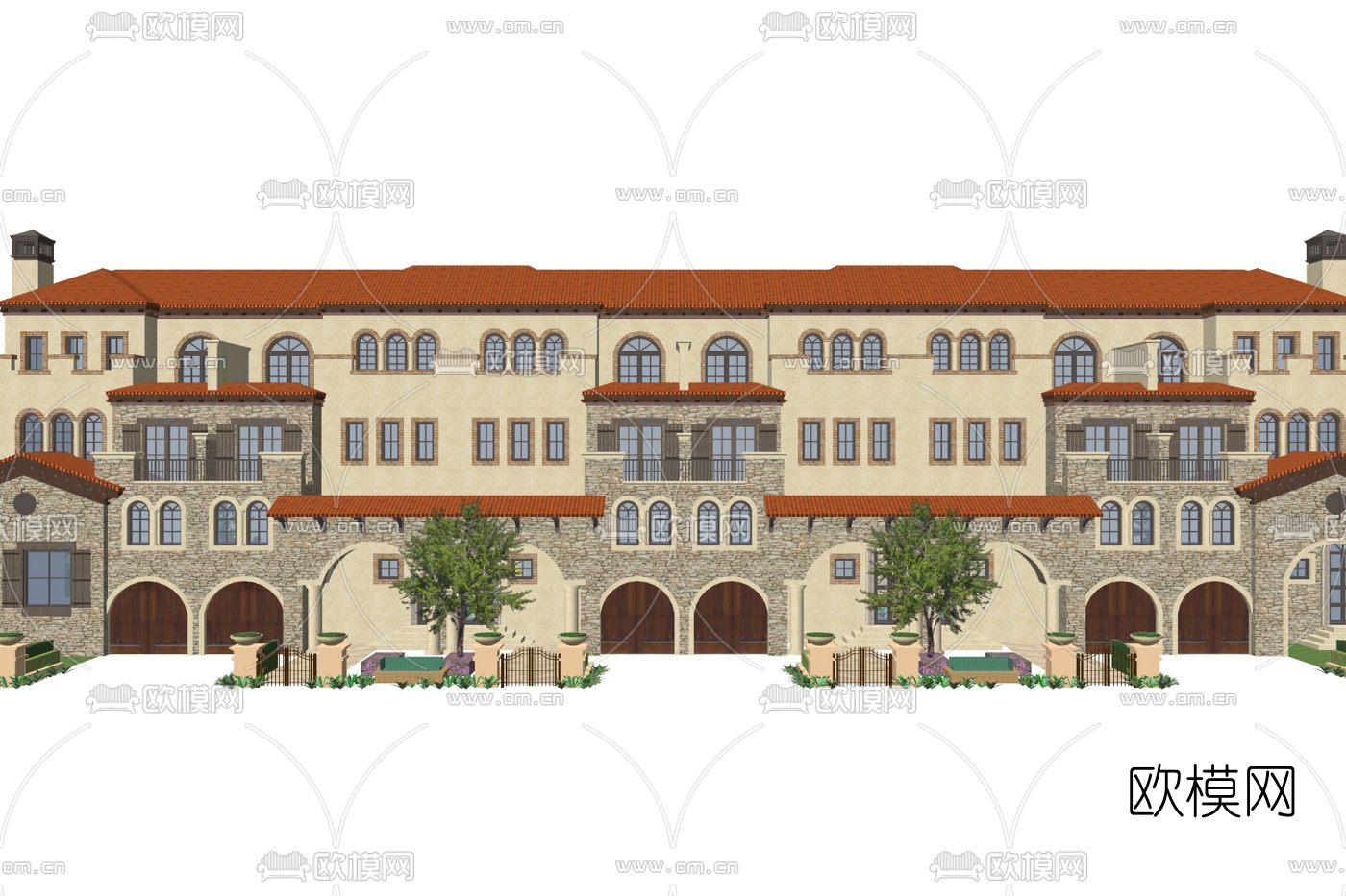 欧式联排别墅外观su模型下载