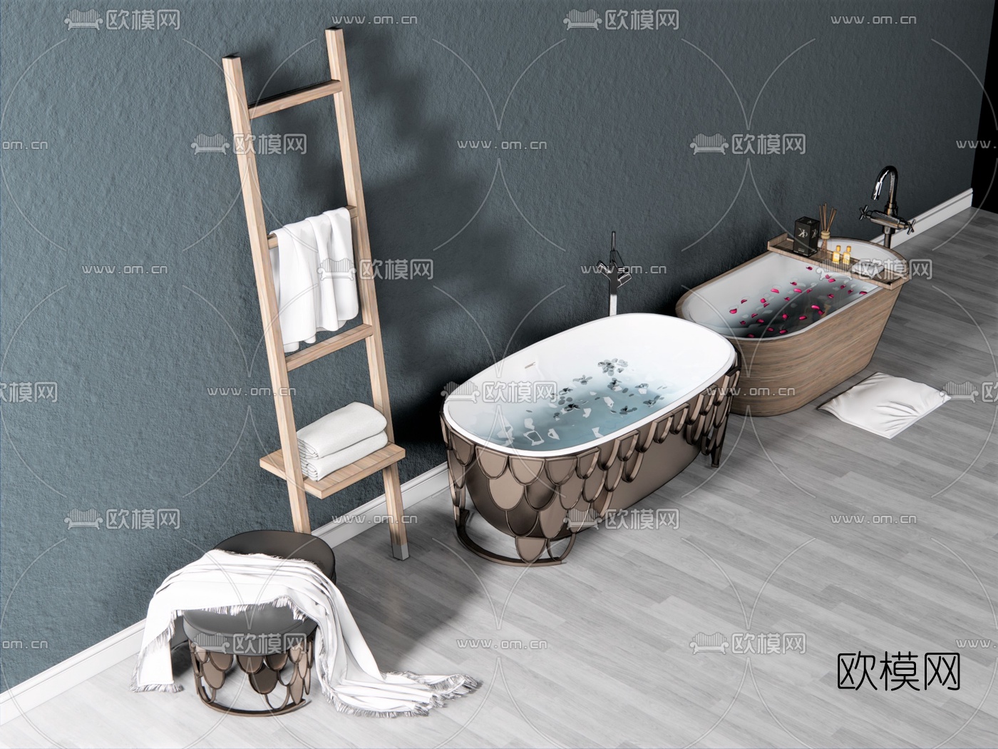 现代轻奢浴缸浴桶su模型下载（渲染图2）