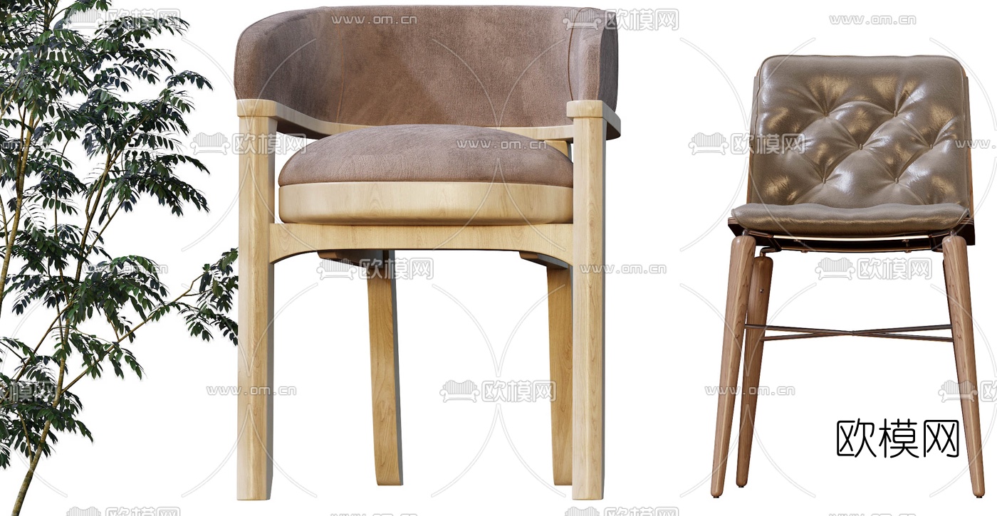 现代轻奢布艺休闲椅3d模型下载（渲染图3）