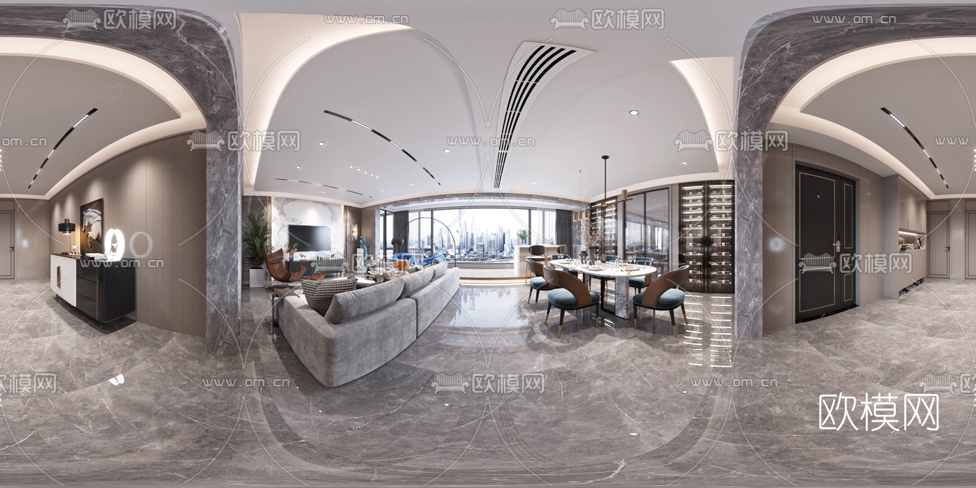 现代轻奢客餐厅cr全景3d模型