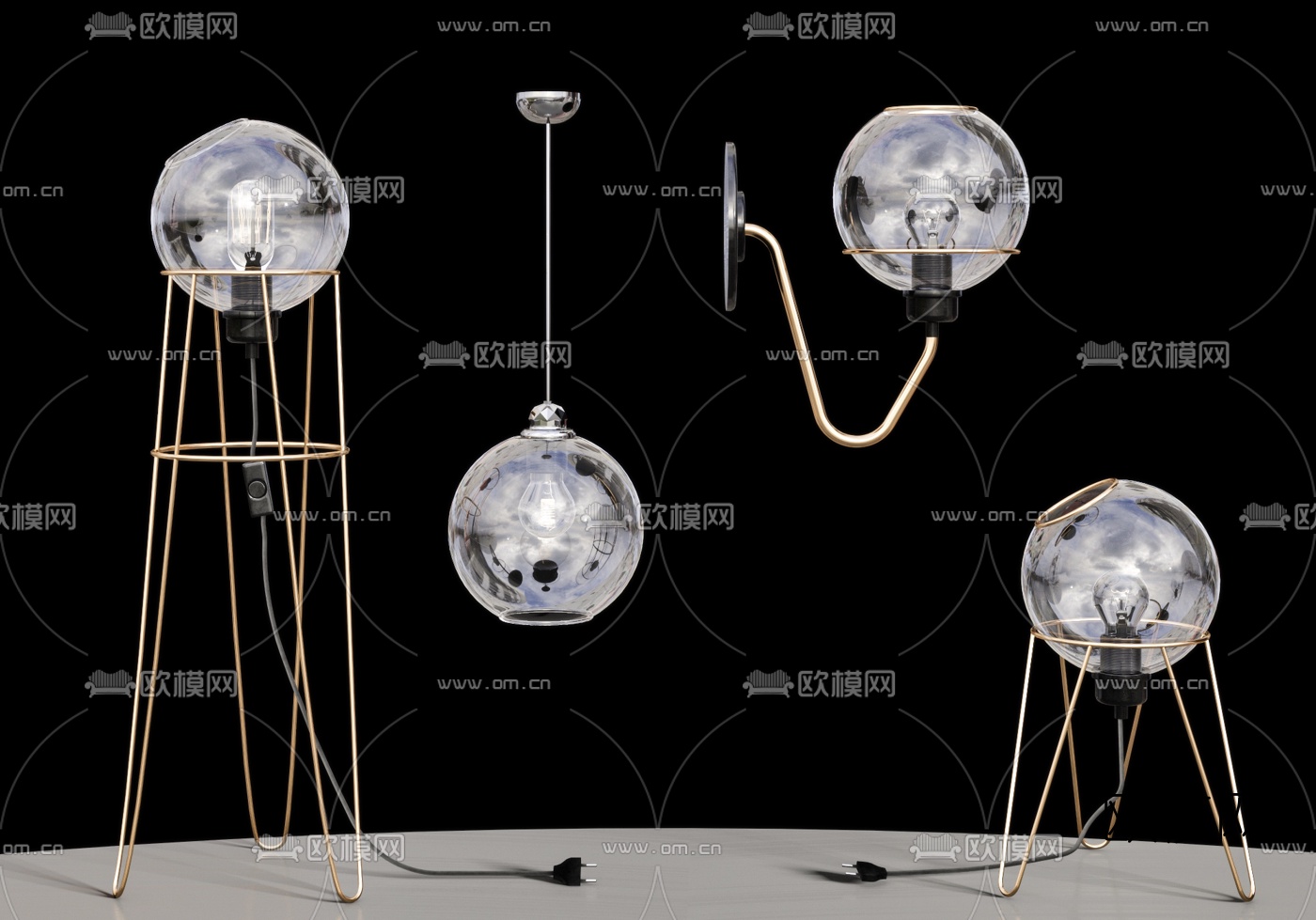 现代灯泡落地灯壁灯3d模型下载