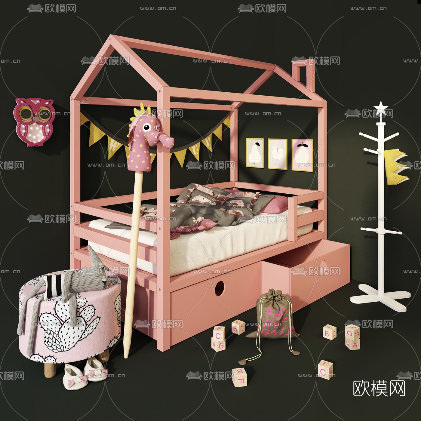 北欧架子床儿童床3d模型