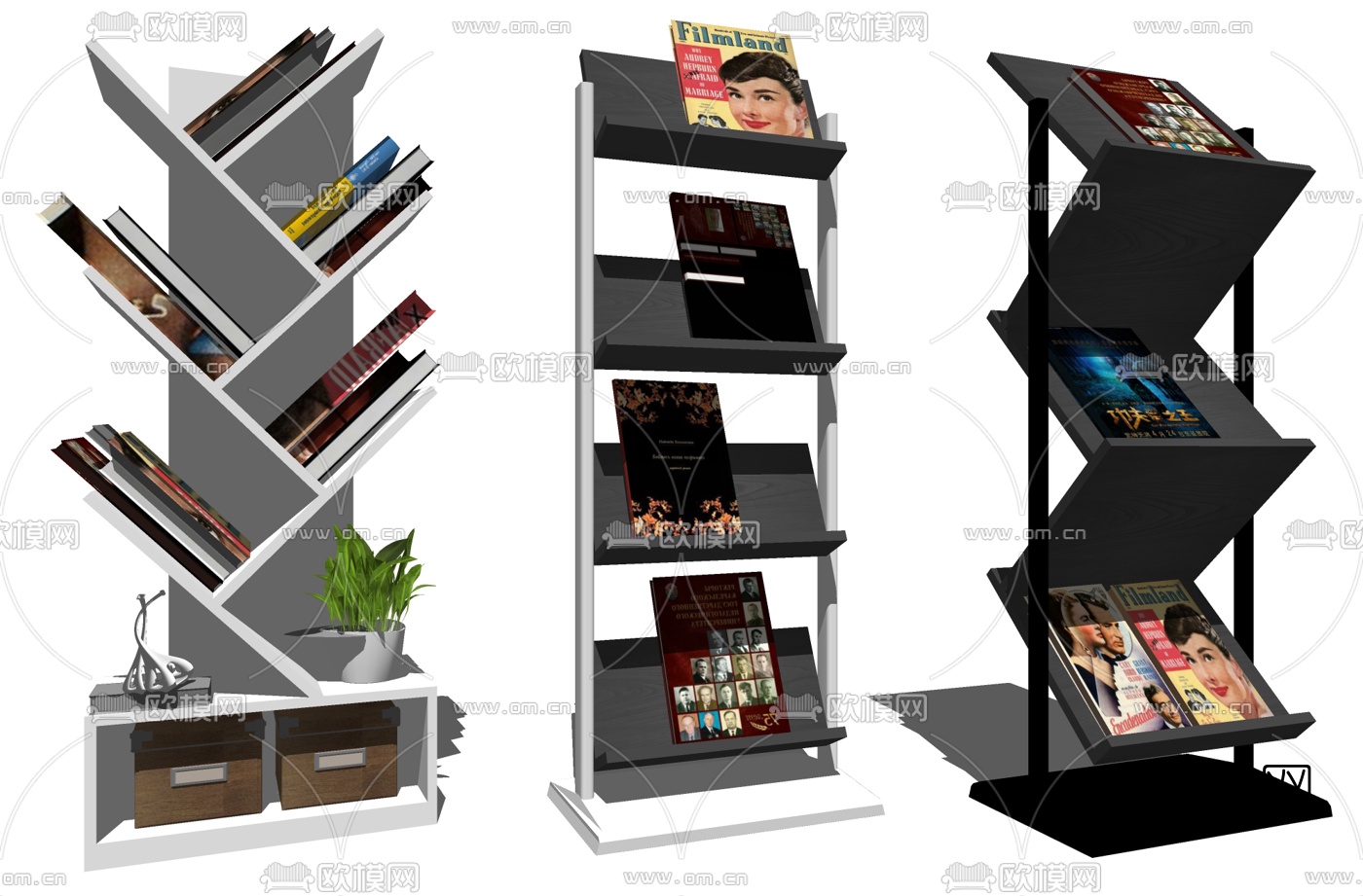 现代报刊杂志书架su模型下载