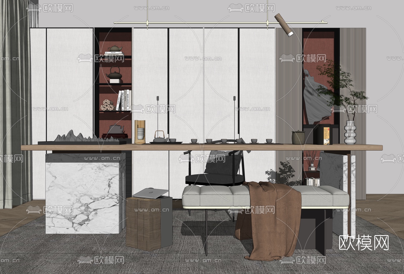 现代茶桌椅su模型下载