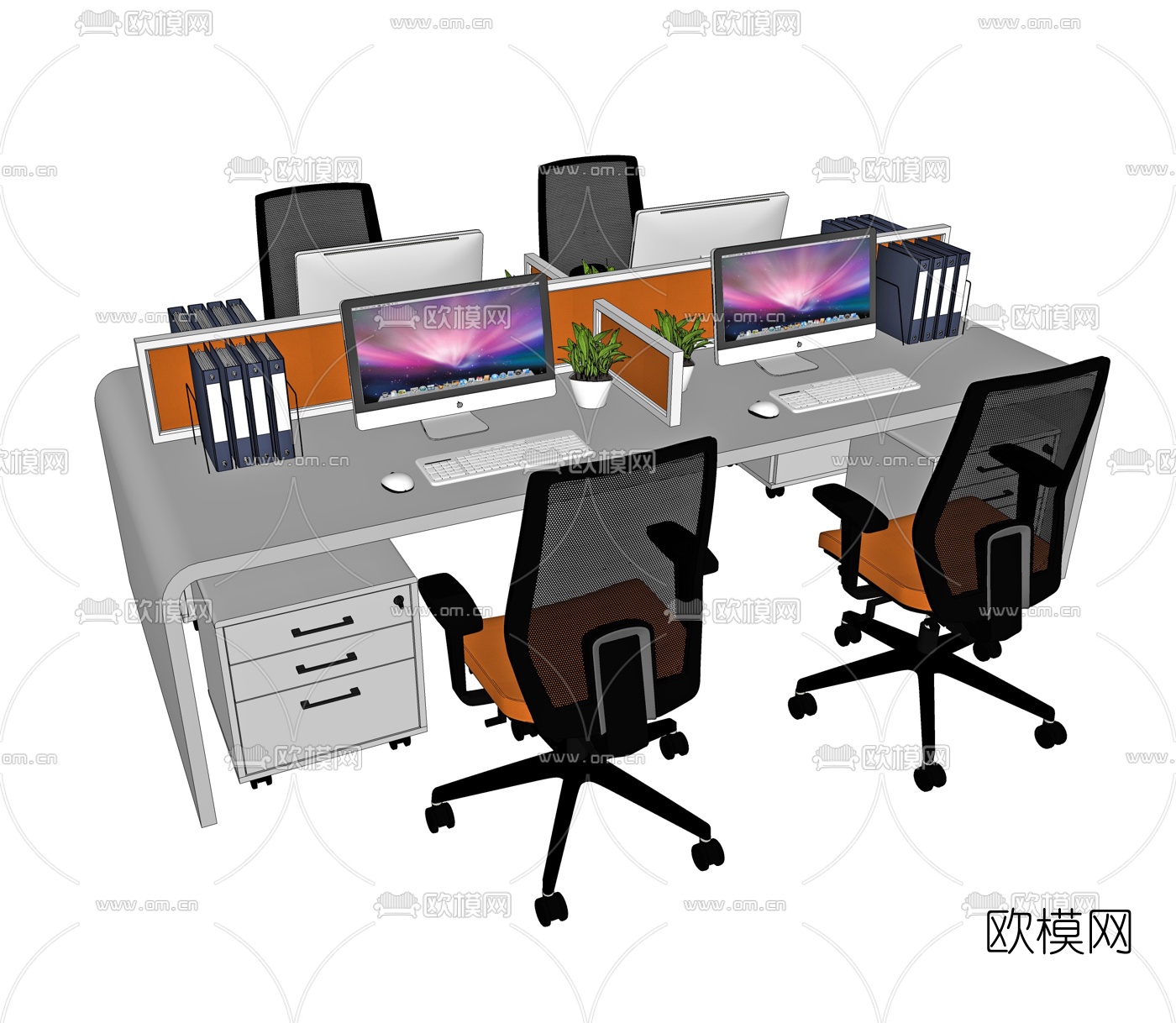 现代卡位办公桌椅su模型下载（渲染图2）