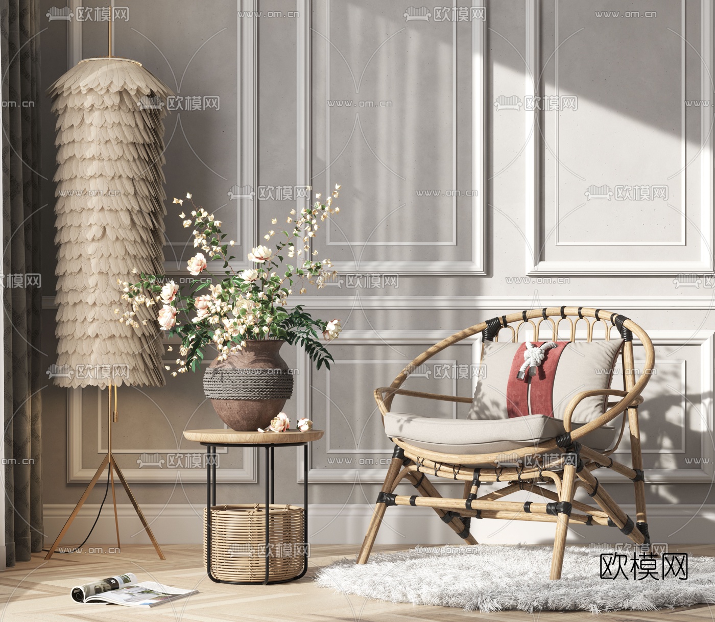 自然风靠背休闲椅3d模型下载（渲染图1）