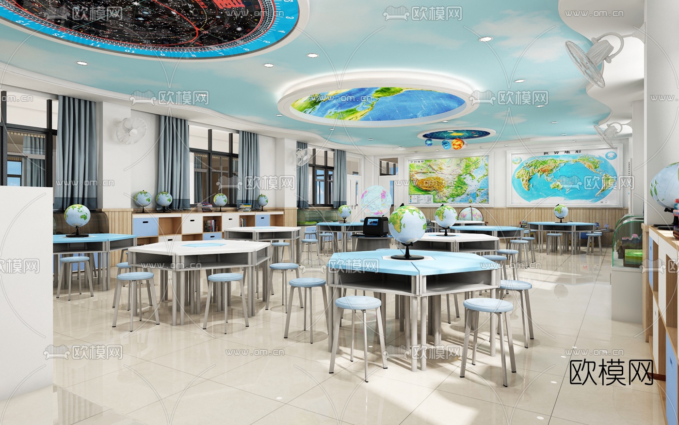 现代学校地理教室3d模型