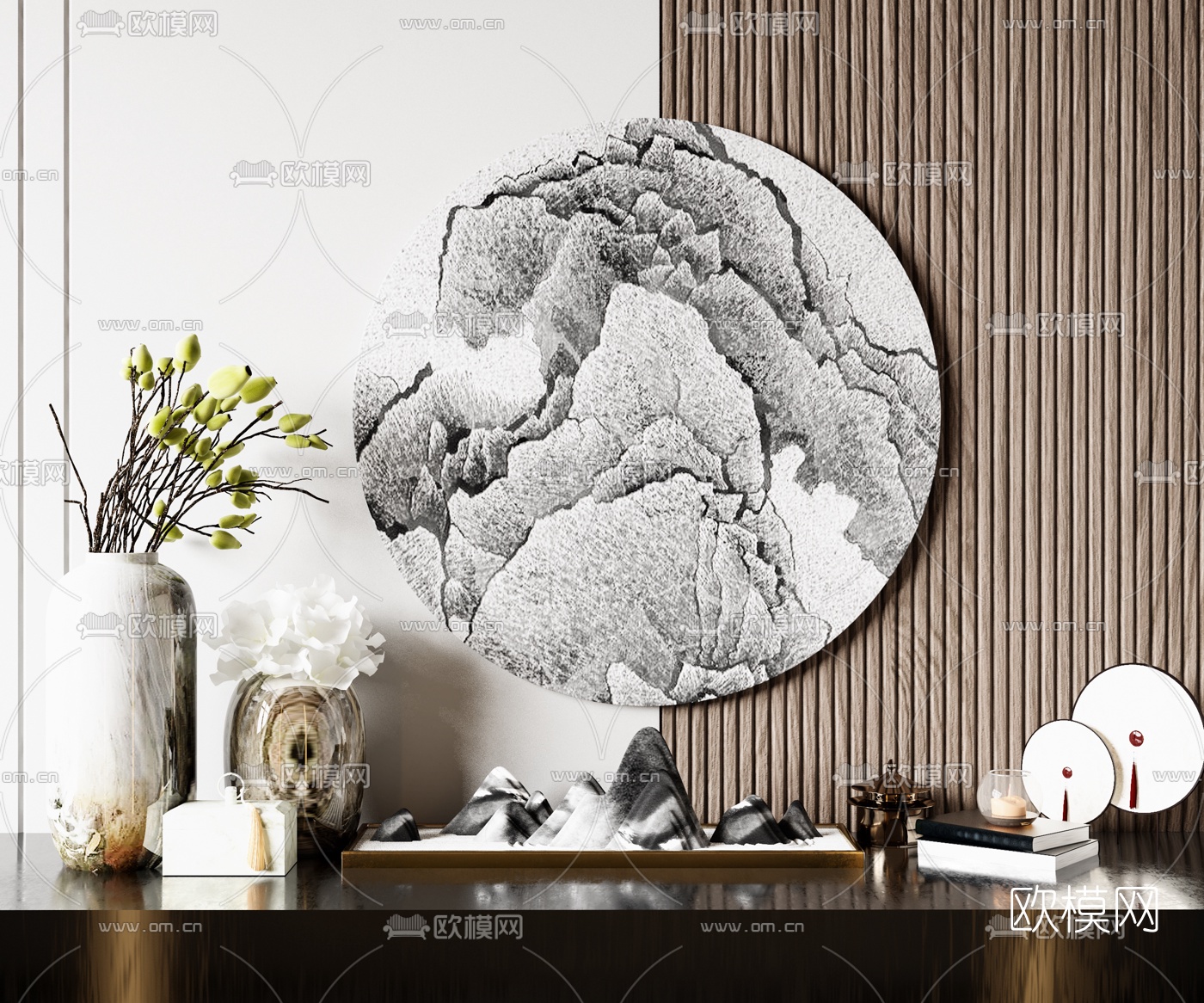 新中式花瓶假山饰品摆件3d模型