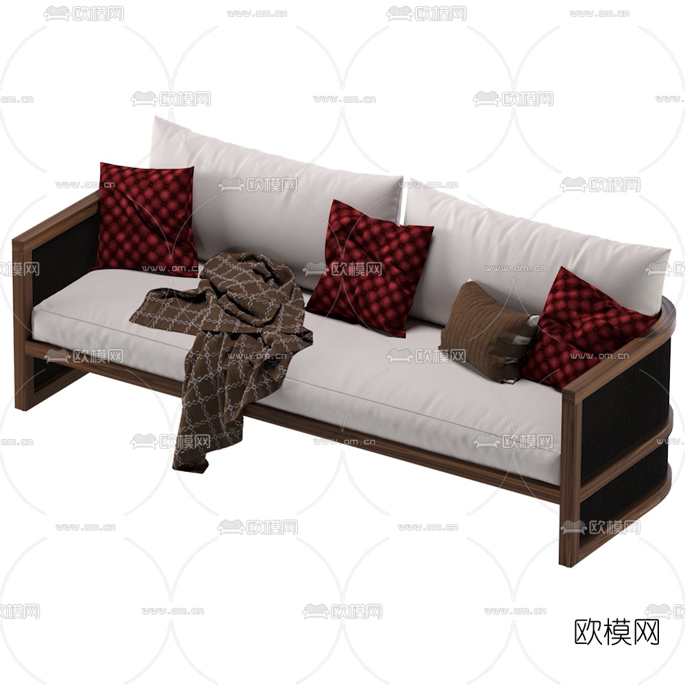 新中式实木多人沙发3d模型下载（渲染图3）