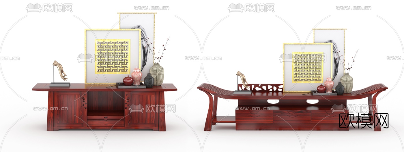 新中式红木电视柜3d模型下载