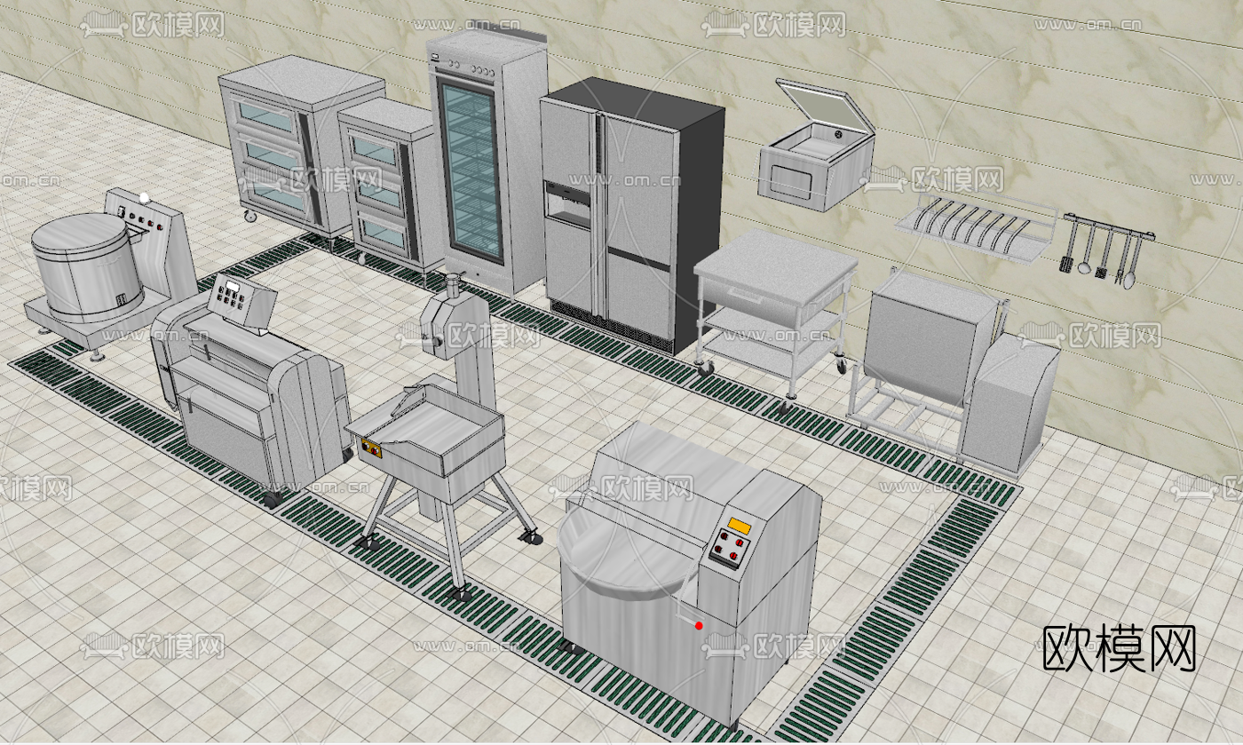 现代后厨橱柜su模型下载（渲染图2）