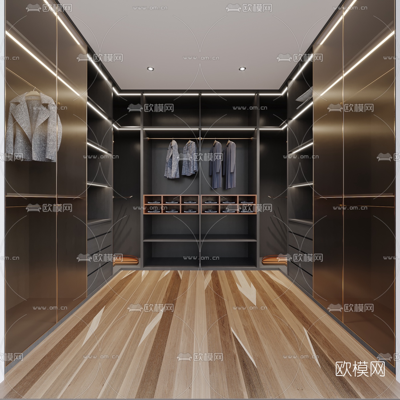 现代轻奢衣帽间3d模型下载（渲染图2）