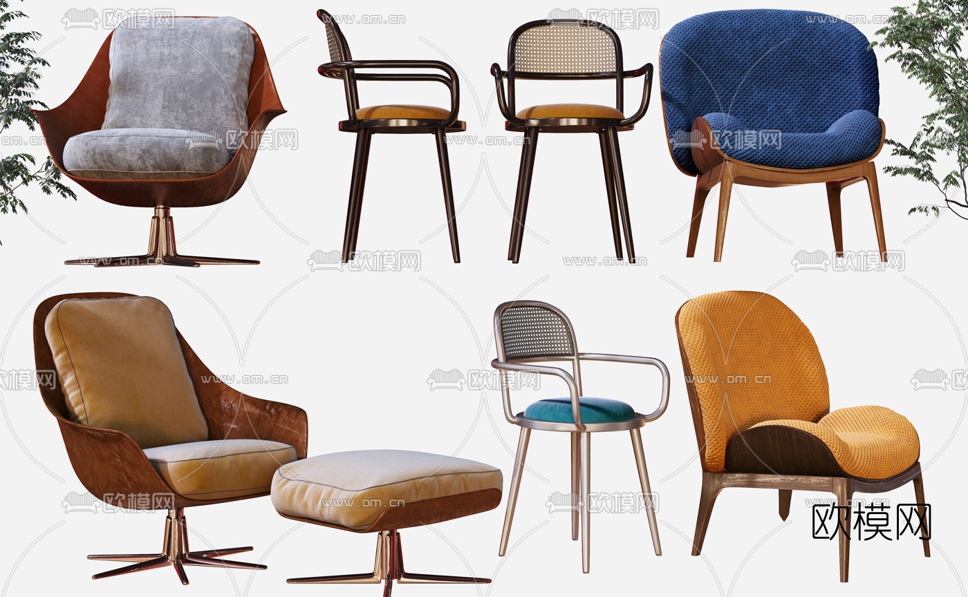 现代布艺休闲椅3d模型下载（渲染图1）