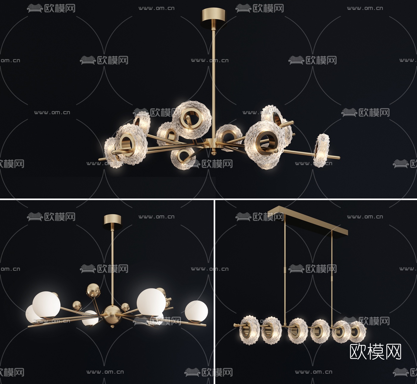 现代创意金属水晶吊灯3d模型下载（渲染图1）
