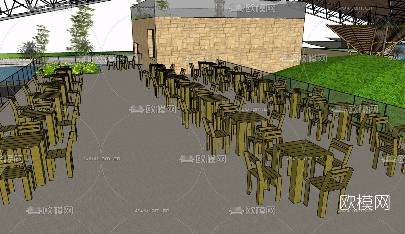 现代实木餐桌椅免费su模型下载