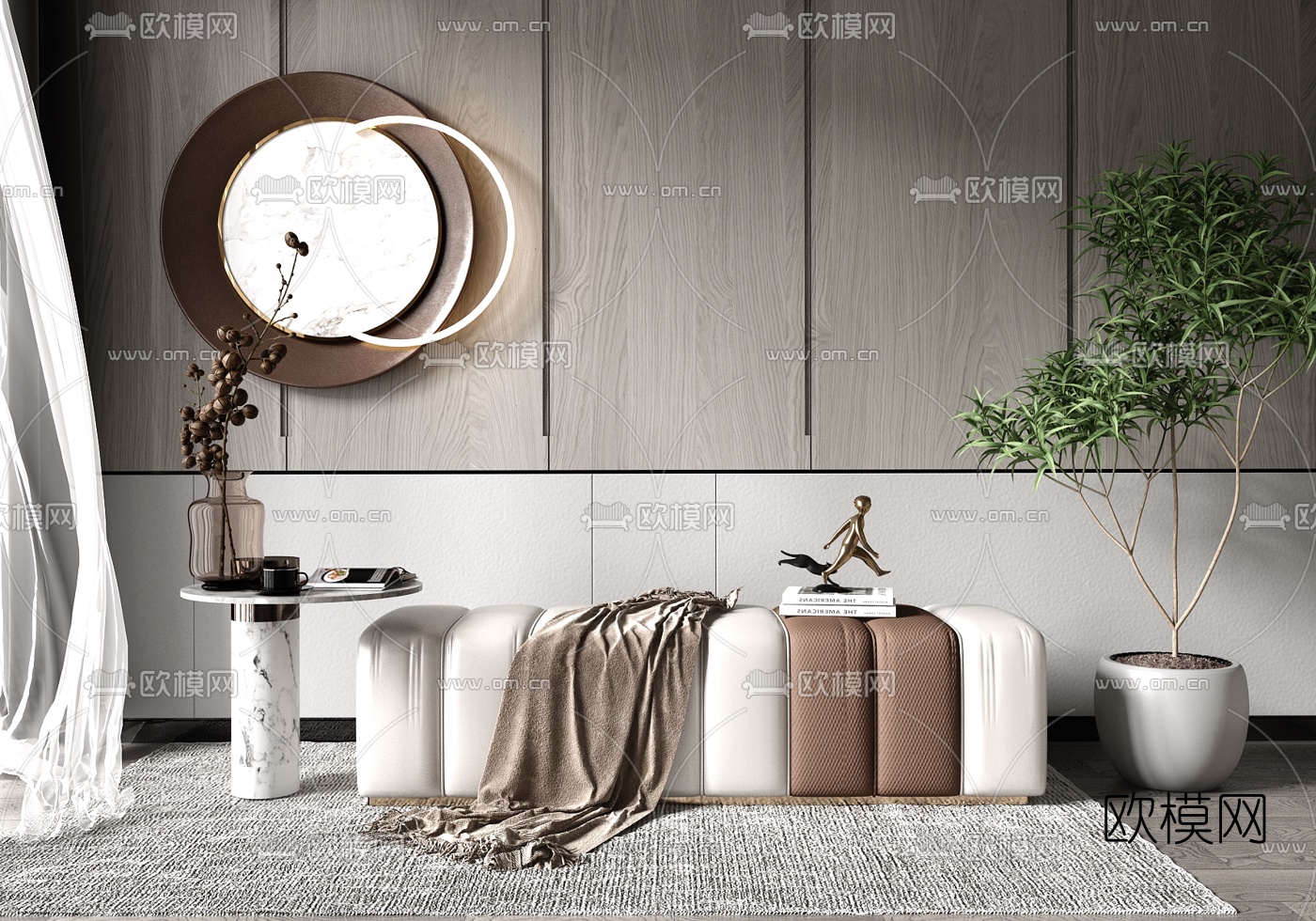 现代轻奢床尾凳角几3d模型下载