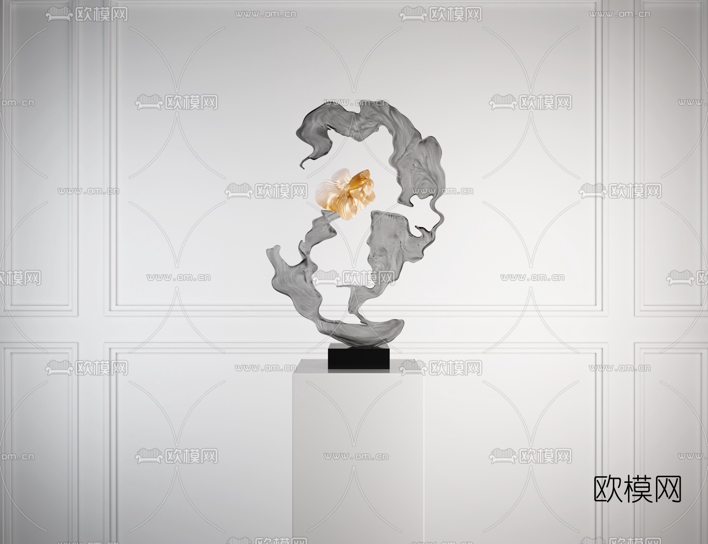 现代金鱼雕塑摆件3d模型