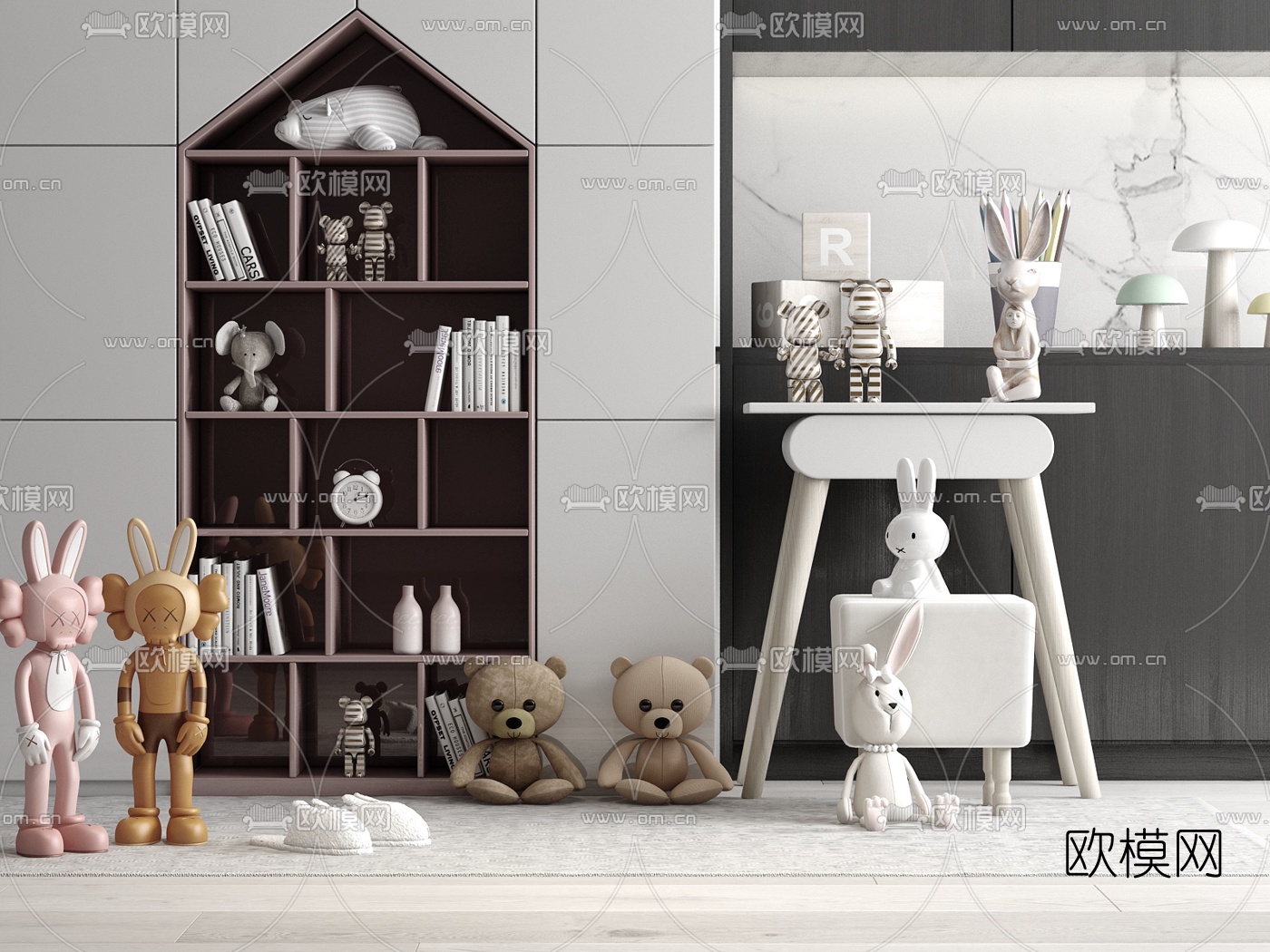 现代儿童玩偶书柜3d模型下载